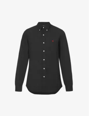POLO RALPH LAUREN Long-sleeved logo-embroidered custom-fit stretch cotton-poplin shirt - NEWPORT NAVY detail 3