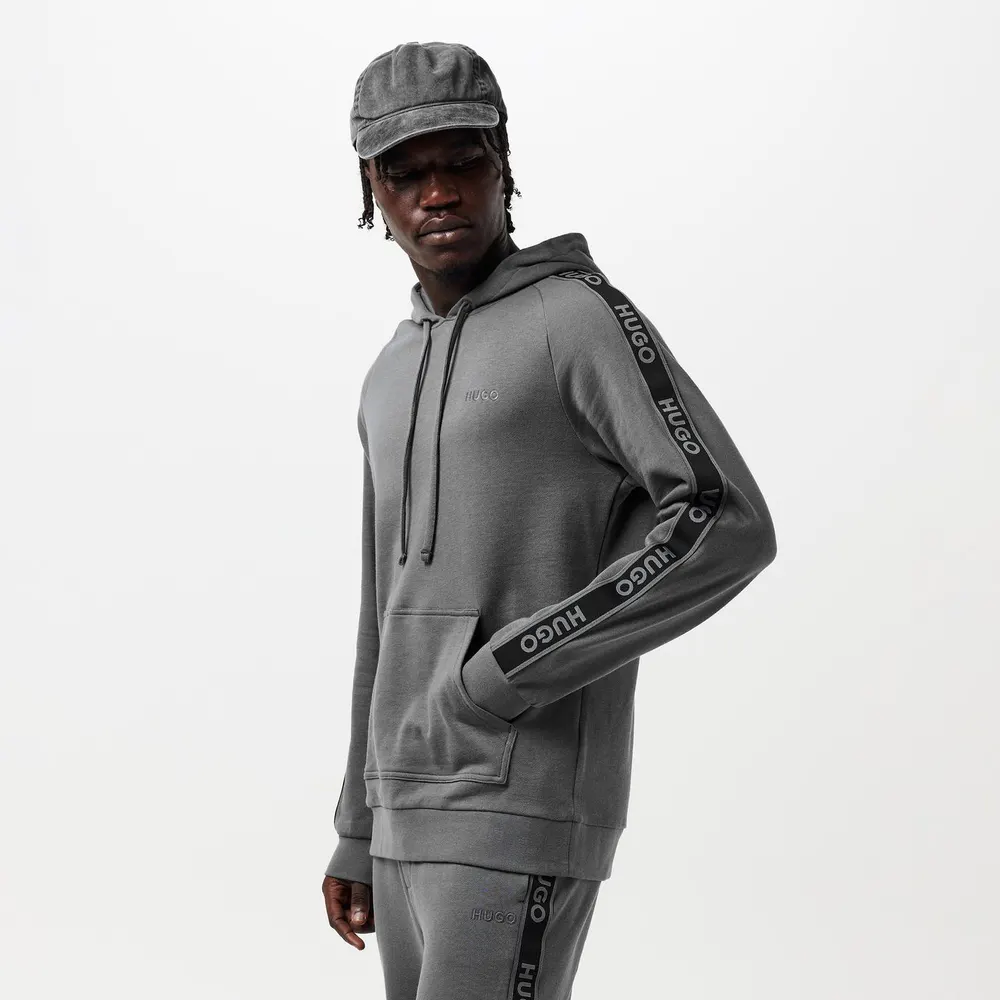 Hugo Mens HUGO Bodywear Liam Soft Cotton Pullover Hoodie with Logo Tape Detail - Natural Fabric detail 3
