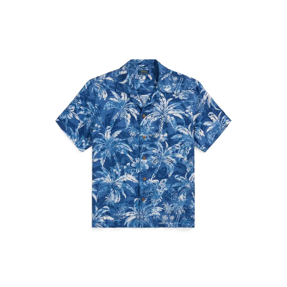 Polo Ralph Lauren Men's Linen Palm Pattern Short Sleeve Shirt