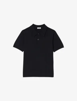 SANDRO Slightly-Shiny Stretch-Woven Polo-Shirt - LIGHT TAUPE