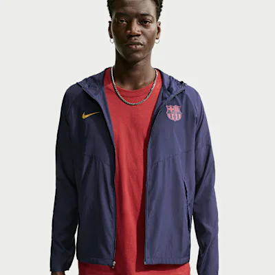 Nike FC Barcelona City Side Men's Nike Football Running Jacket - Blackened Blue/Mineral Yellow in Blackened Blue/Mineral Yellow – Nike men's and unisex