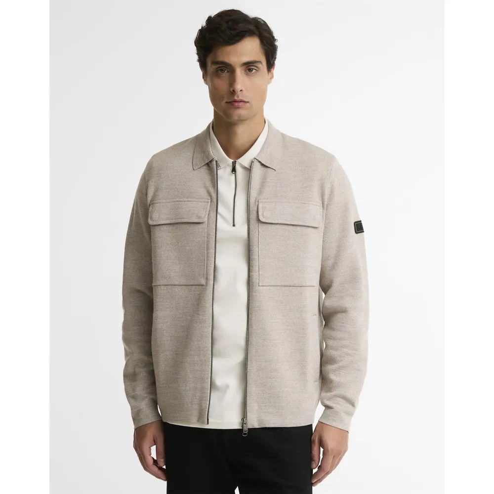 Barbour International Men's Burley Zip-Through Wool Cardigan in Concrete, additional product view 3