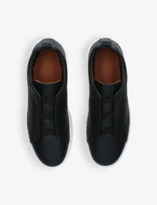 ZEGNA Pelletessuta woven leather low-top trainers - EUR 45.5 / 11.5 UK MEN in BLACK, additional product view 2