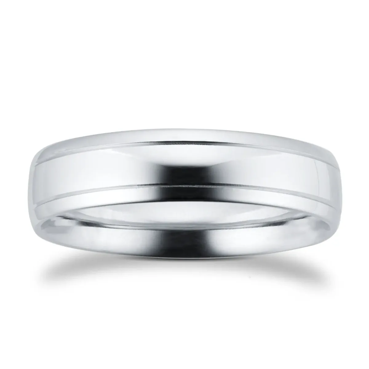 For Him 5mm Traditional Court Heavy Polished Finish With Grooves Wedding Ring In 950 Palladium