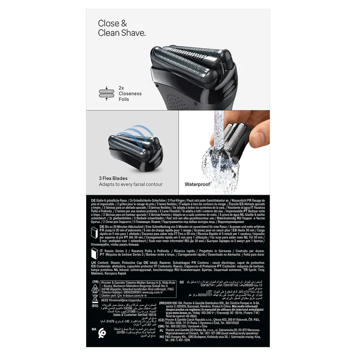 BRAUN Series 3 Electric Shaver, Dry, 300S, Grey detail 2