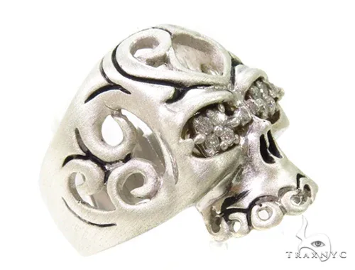 RINA - SUNNY 2 Prong Diamond Skull Silver Ring 37597 in 7 – Ring