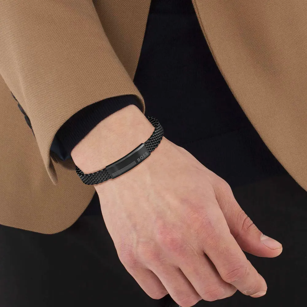 BOSS Gents BOSS Alens Black Stainless Steel Bracelet detail 2