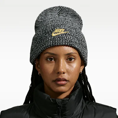 Nike Peak Tall-Cuff Holiday Beanie - Black/Sail/Metallic Gold