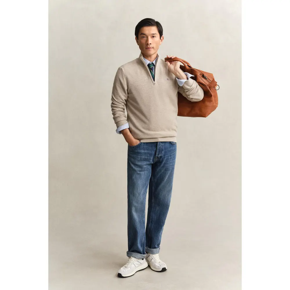 Gant Men's Crew Neck Jumper in Oat Melange 198, additional product view 3
