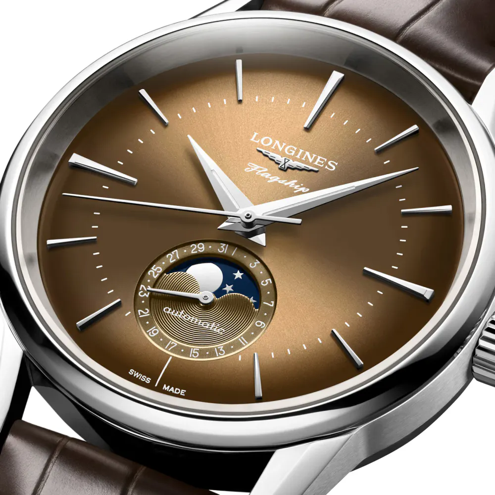 Longines Flagship Heritage Moonphase 38.5mm Mens Watch Brown in Brown, additional product view 3