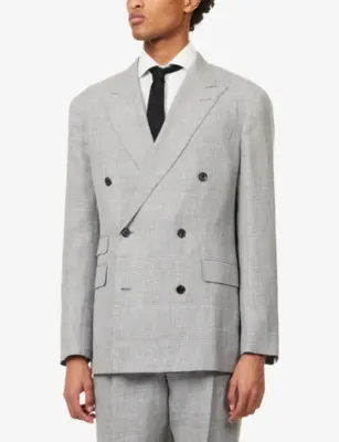 DUNHILL Check Cavendish Double-Breasted Linen-Blend Jacket - 44R detail 3