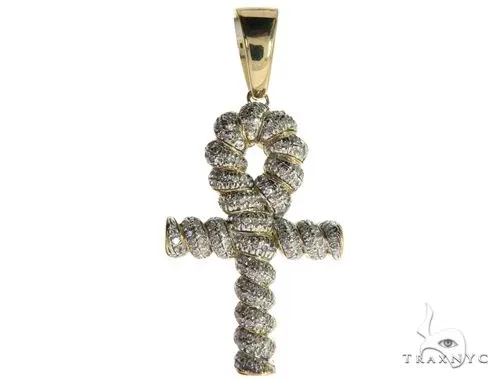 ANNA - SAVIRA (CLOSE OUT) 10K Gold Micro Pave Diamond Twisted Ankh Cross Crucifix 63617 in Yellow Gold – Pendant