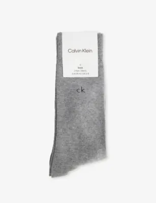 CALVIN KLEIN Logo Stretch-Cotton Crew Socks Pack of Three - White/light Gry Mel/blk - 5.5-8 detail 2