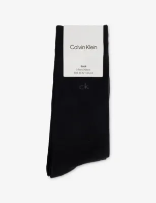 CALVIN KLEIN Logo Stretch-Cotton Crew Socks Pack of Three - White/light Gry Mel/blk - 5.5-8
