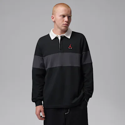 Jordan Brooklyn Men's Long-Sleeve Polo - Black/Dark Smoke Grey/Sail/University Red