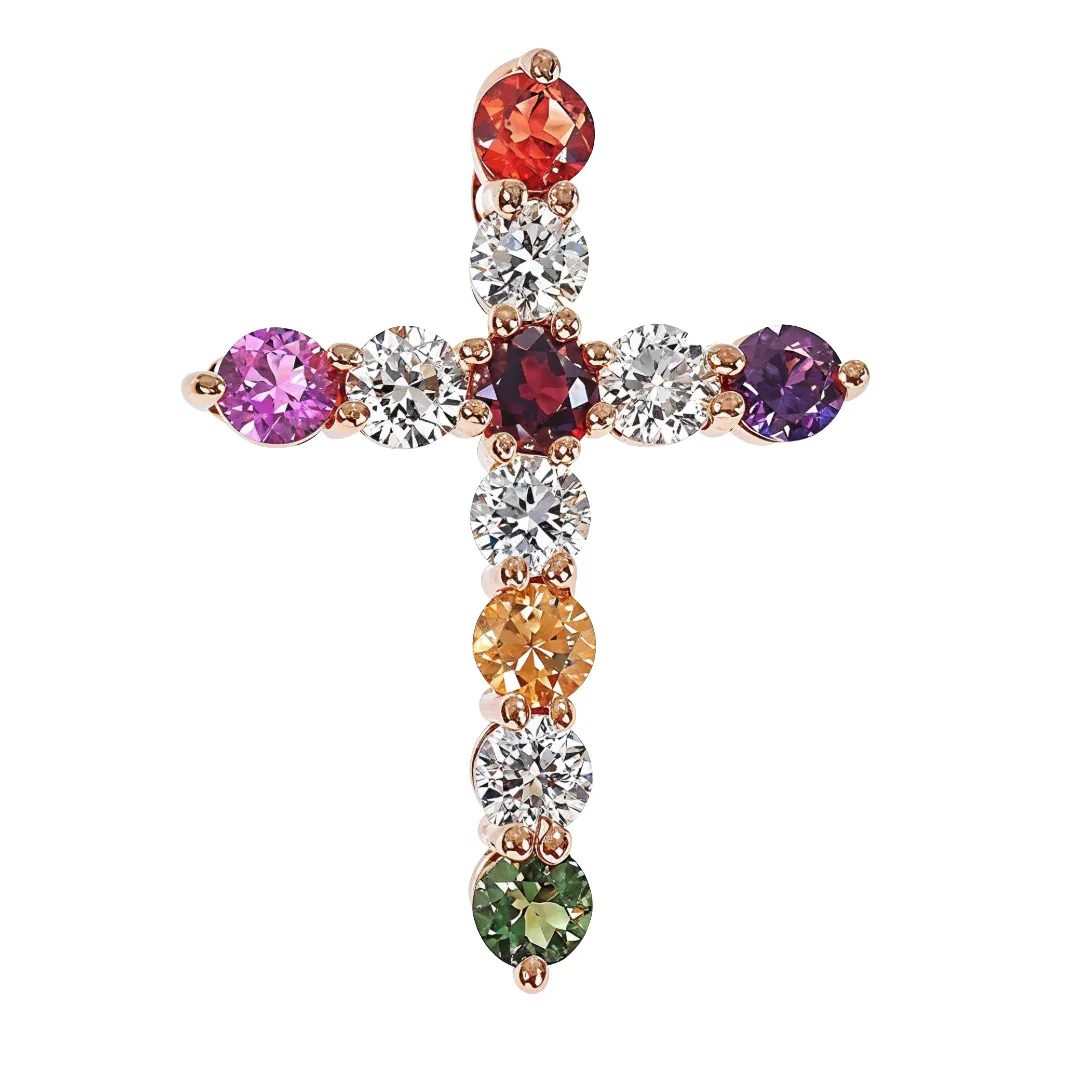 PIA - For Him GEMSTONES Fruit Loop Diamond Sapphire Cross Pendant 67004