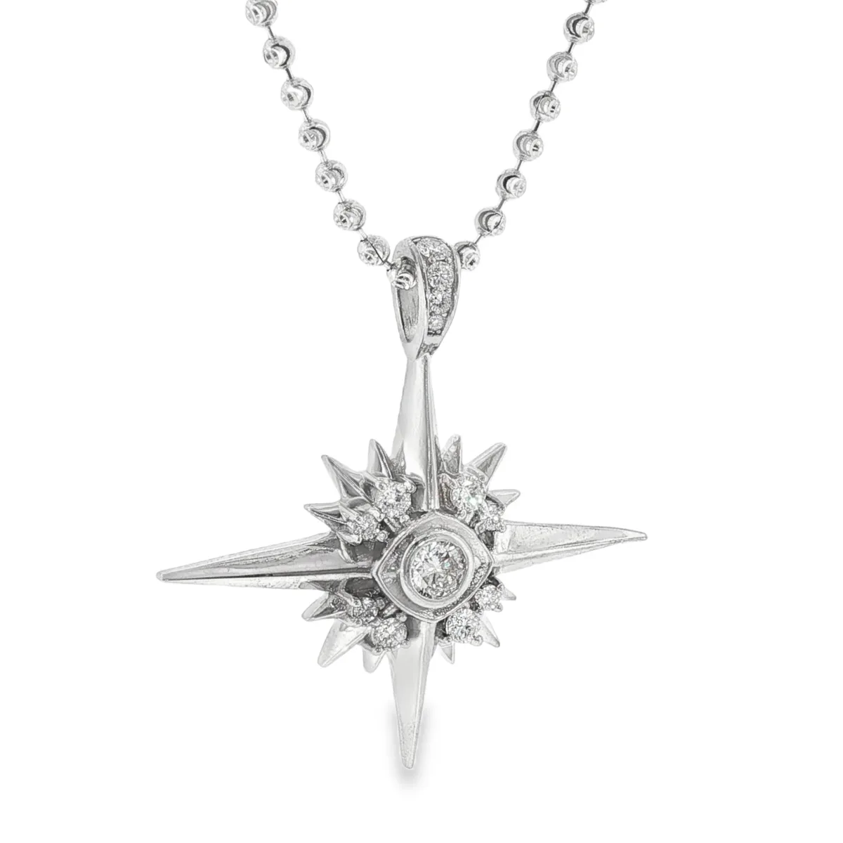 MARYAM - For Him SILVER UFO Large Diamond Pendant & Moon Cut Chain Set 71413 in 18 Inches – Pendant Set