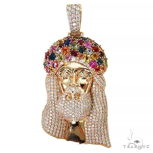RINA - For Him CUSTOM Multi Color Sapphire Crown Diamond Jesus Pendant 67396 in Rose Gold – Pendant