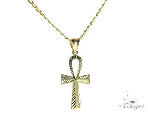 MARYAM - CLOSE OUT 10k Gold Ankh Pendant and Hollow Cuban Chain Set 61718 in Yellow / 18 Inches – Pendant