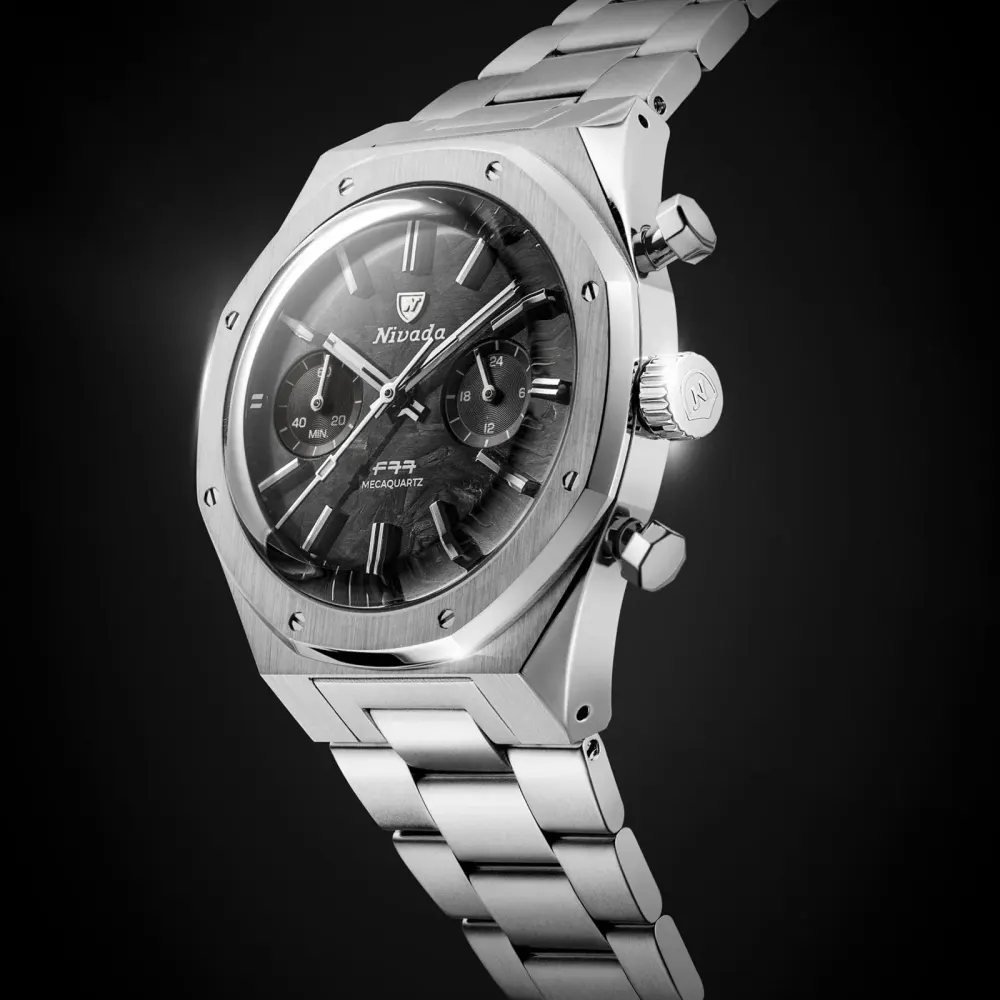 Nivada Grenchen F77 Chrono Mecaquartz MK 38mm Mens Watch Black in Black, additional product view 2