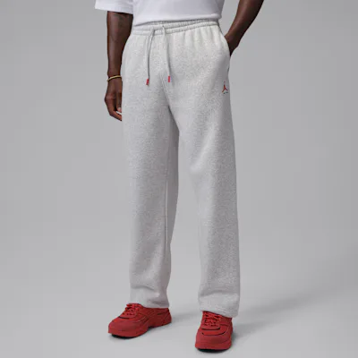 Jordan Brooklyn Men's Statement Fleece Open-Hem Trousers - Neutral Grey/Heather/University Red