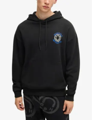 HUGO Graphic-print relaxed-fit cotton-jersey hoody detail 3