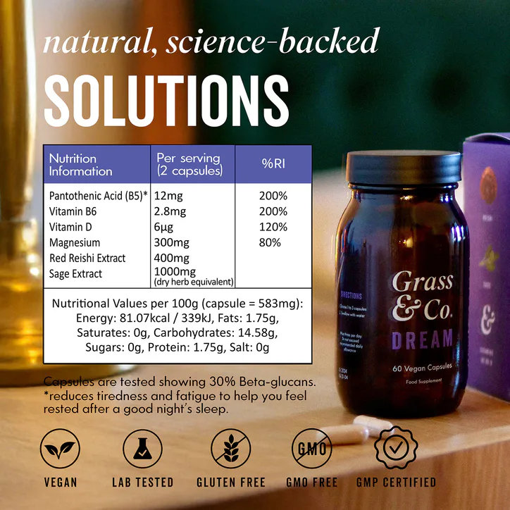 Grass & Co. DREAM Reishi Mushrooms with Magnesium + Sage, 60 Vegan Capsules detail 2