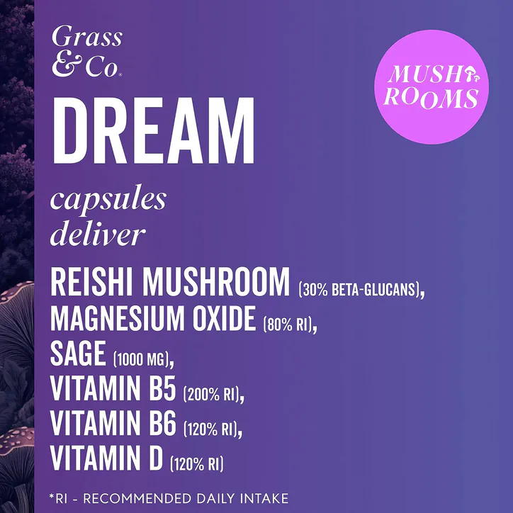 Grass & Co. DREAM Reishi Mushrooms with Magnesium + Sage, 60 Vegan Capsules detail 3