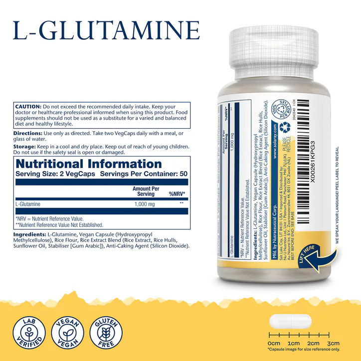 Solaray L-Glutamine, Post-Workout & Amino Acid Support - 100 Vegan Capsules, additional product view 2