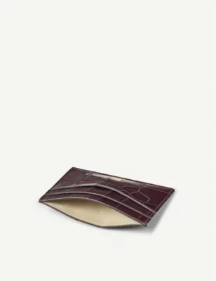 ASPINAL OF LONDON Logo-embellished croc-embossed leather card holder detail 2