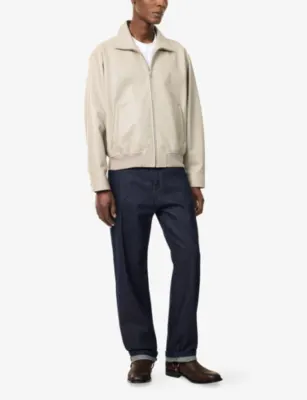 FRAME Collared Zip-Up Leather Bomber Jacket detail 2