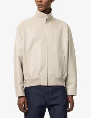 FRAME Collared Zip-Up Leather Bomber Jacket detail 3