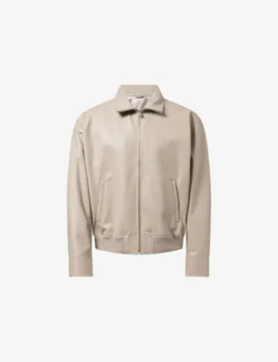 FRAME Collared Zip-Up Leather Bomber Jacket
