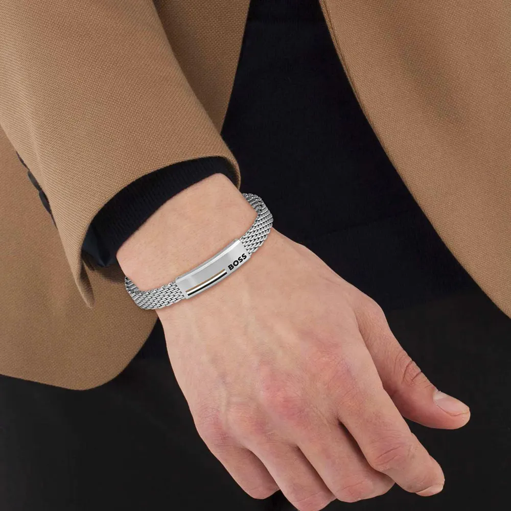 Boss Men's Alen Mesh Magnetic Closure Chain Bracelet detail 2