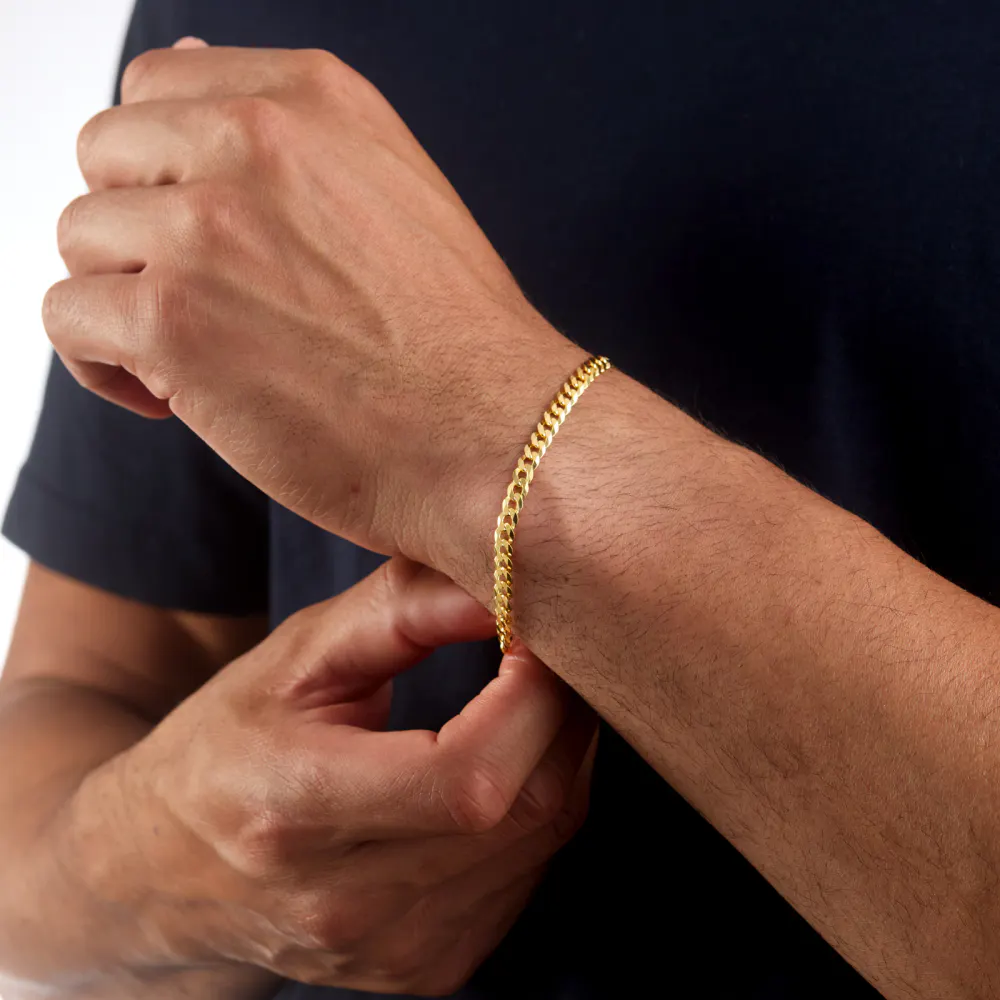 For Him Sterling Silver and Yellow Gold Plated Curb Chain Bracelet detail 2
