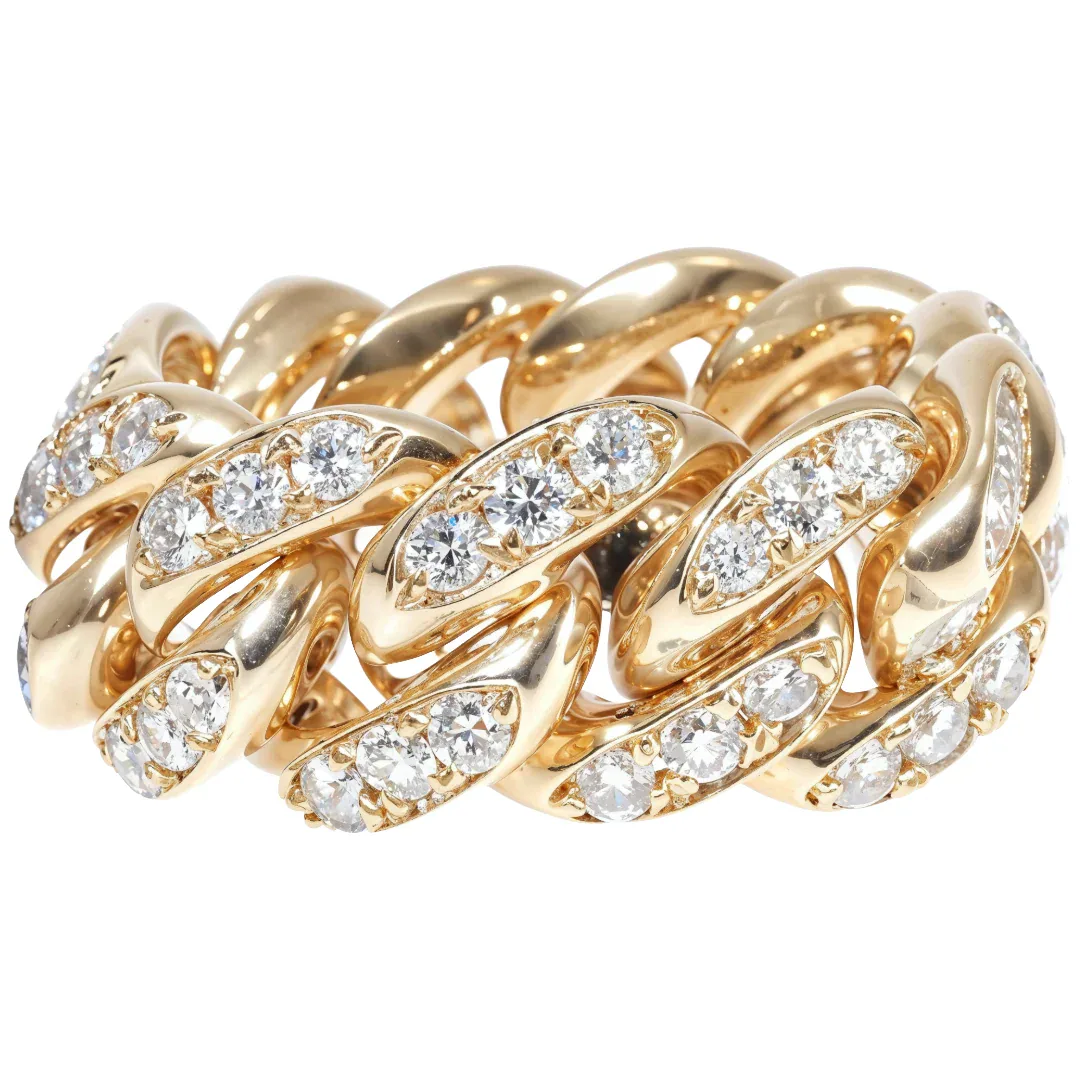 RINA - For Him FACTORY 14k Yellow Gold Diamond Miami Cuban Link Ring 65119