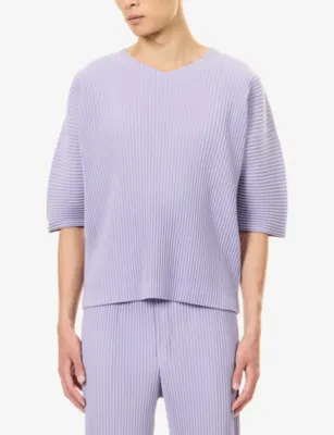 HOMME PLISSE ISSEY MIYAKE July Pleated Knitted T-Shirt in 80-purple Hued, additional product view 3