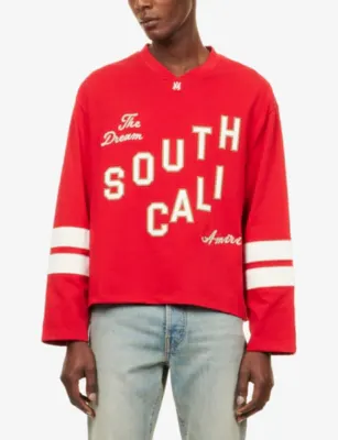 AMIRI South Cali Flock Cotton-Jersey Football T-Shirt detail 3
