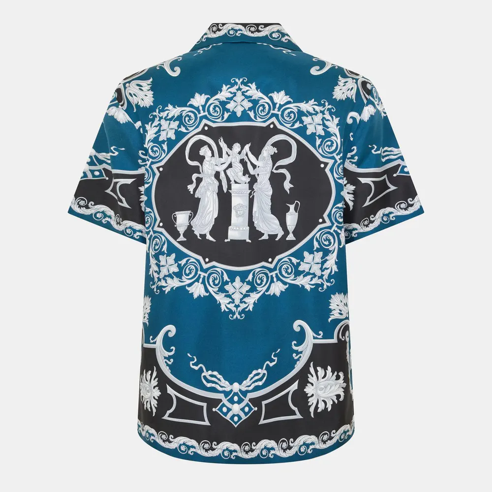 Versace Men's Silk Short Sleeve Patterned Shirt detail 2
