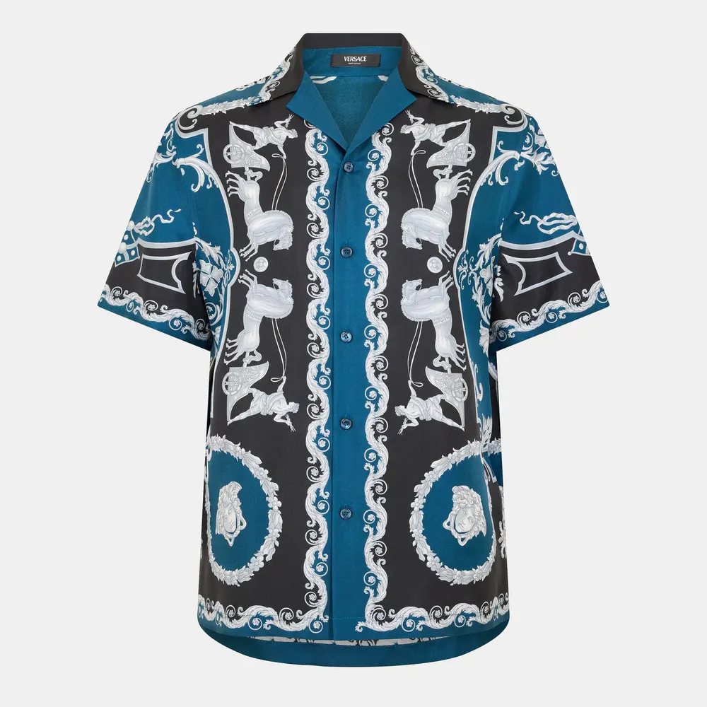 Versace Men's Silk Short Sleeve Patterned Shirt