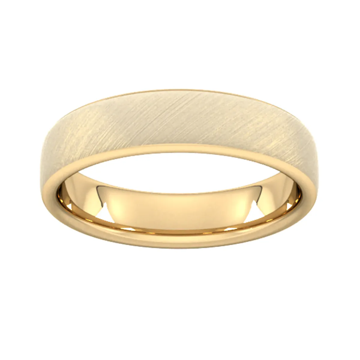 For Him 5mm D Shape Heavy Diagonal Matt Finish Wedding Ring In 18 Carat Yellow Gold