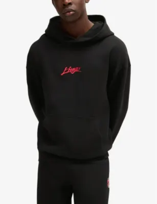 HUGO Leisure logo-print cotton-jersey hoody detail 3