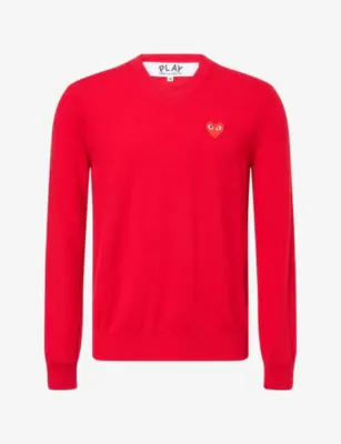 COMME DES GARCONS PLAY Heart Motif-Logo V-Neck Wool Jumper - GREY detail 2
