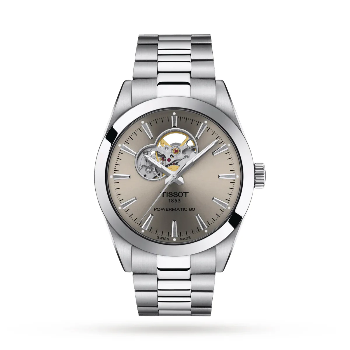Tissot Gentleman Powermatic 80 Open Heart 40mm Mens Watch Grey