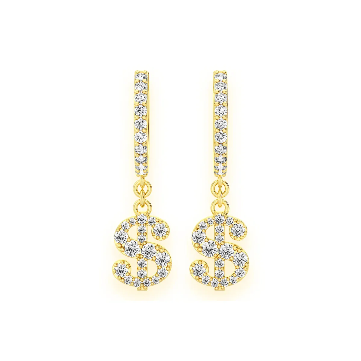 For Him Dollar Sign Hoop Drops in Yellow Gold / Natural Diamond – Earring