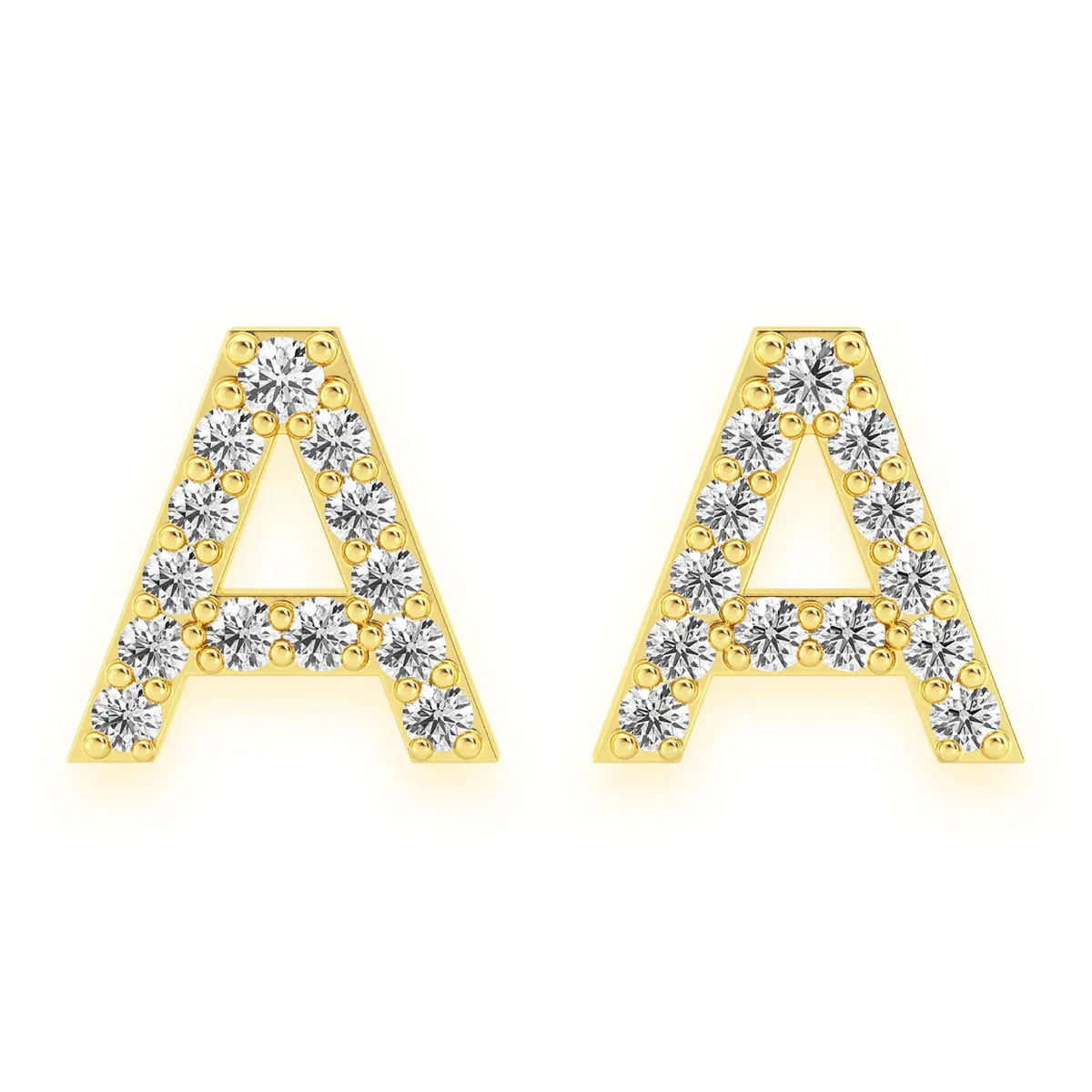 For Him Any Letter Diamond Stud Earrings in Rose Gold / A / Natural Diamond – Earring