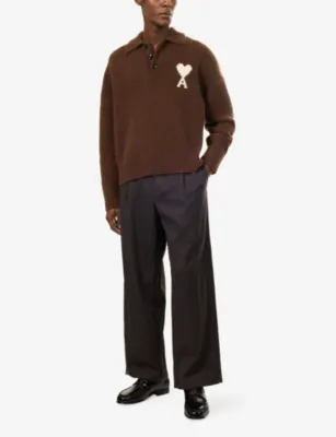 AMI PARIS Ami de Coeur Intarsia Wool-Blend Knit Polo Jumper detail 2