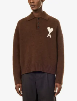 AMI PARIS Ami de Coeur Intarsia Wool-Blend Knit Polo Jumper detail 3
