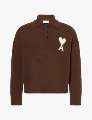 AMI PARIS Ami de Coeur Intarsia Wool-Blend Knit Polo Jumper