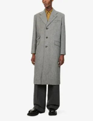 VALENTINO GARAVANI Herringbone Single-Breasted Wool Overcoat detail 2